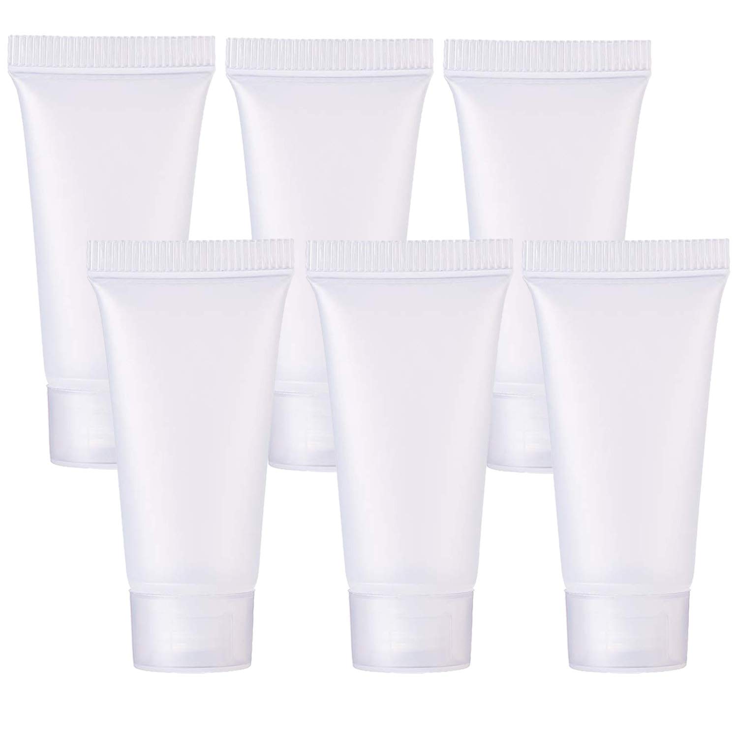 Alledomain 6Pcs 50g/50ml Empty Squeezable Soft Plastic Tubes Refillable Cosmetic Sample Vial Container with Flip Caps for Cream Shampoo Cleanser Shower Gel Lotion - Include 2pc Funnels12pc Labels
