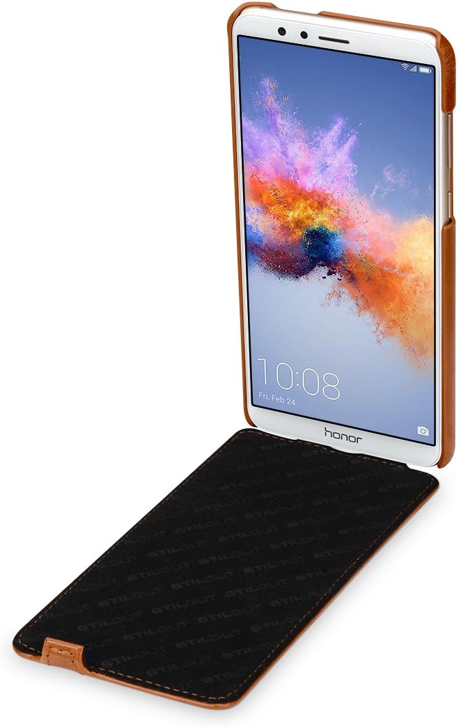 StilGut Slim Vertical Flip Case for Honor 7X, Genuine Leather Huawei Honor 7X Case, Cognac Brown - Image 3