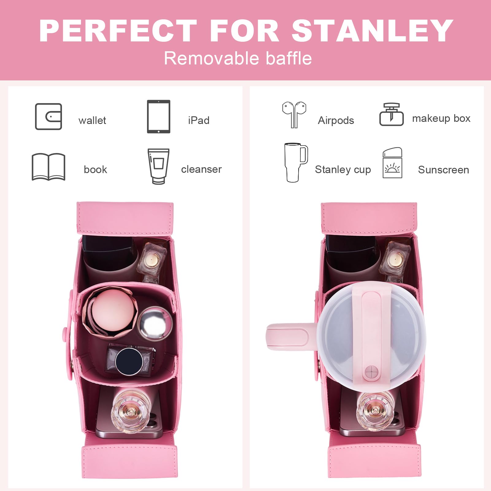 Asaint Stanley Cup Purse, Crossbody Bag with Water Bottle Holder, Adjustable Women Shoulder Strap (Pink (D))