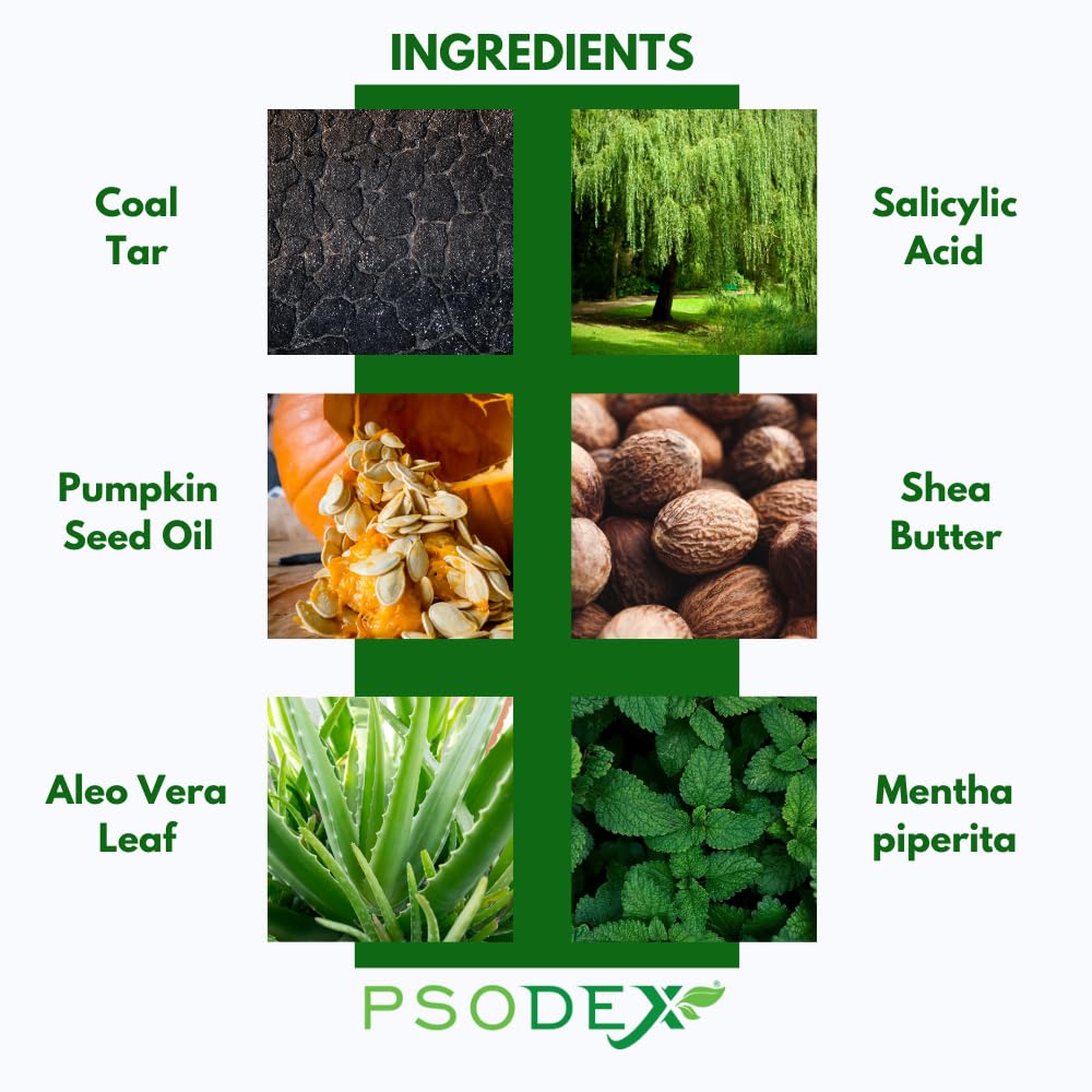 PSODEX Psoriasis Cream – 3.4fl oz Topical Psoriasis Treatment with Coal Tar, Salicylic Acid, Tea Tree Oil, Aloe Vera – All-Natural Ingredients – Soothing and Moisturizing Coal Tar Psoriasis Cream