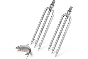 Agatige 2PCS Fish Spear, 3 Teeth Stainless Steel Harpoon with Barb, 16.5cm Fishing Harpoon with 8MM Universal Thread Outdoor Fishing Tackle for Outdoor Fishing Tackle Catching Fish Frog