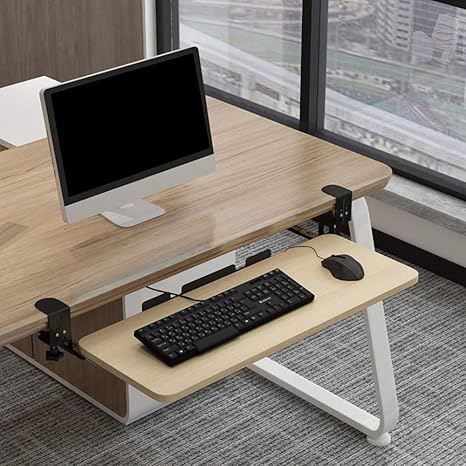 Amazon Co Jp 木材 Pcデスクキーボードトレイ スライド キーボードスライダー 収納 調整可能 後付け クランプ式 デスクトップ拡張ボード机 高さ調整 パンチフリー スペースを節約する 文房具 オフィス用品