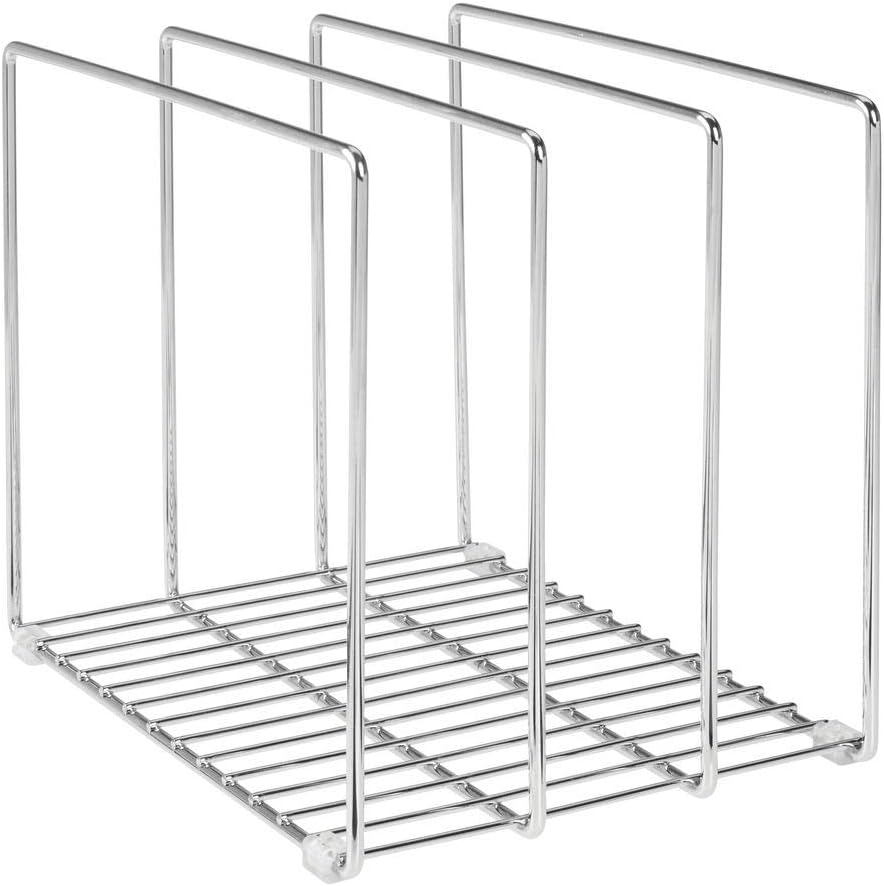 mDesign Metal Wire Organizer Rack for Kitchen Cabinet, Pantry, Shelves - Organizer Holder, 3 Slots for Skillets, Frying Pans, Lids, Cutting Boards, Vertical or Horizontal Placement, 2 Pack - Chrome: Kitchen & Dining