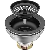 KONE Sink Drain Assembly, Kitchen Sink Drain Strainer Kit with Removable Strainer Basket Stopper, Universal fit USA Home/Commercial 3-1/2 Inch Standard Sink Drain Hole (Matte Black)