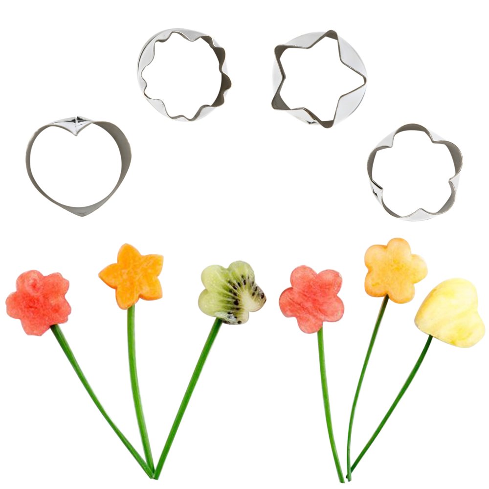 COKOSIM 12 Piezas Vegetales Frutas Flores Cortador Molde del Acero Inoxidable con Función de Cortador de Galletas para Cortar Vegetales, Frutas y Galletas (Rojo)