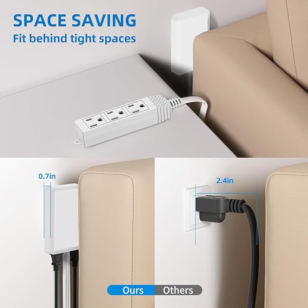 TIFFCOFIO FLAT PLUG EXTENSION CORD WITH OUTLET COVER, 3 FT 3 PRONG EXTENSION CORD, 3 GROUNDED OUTLETS FOR HOME AND KITCHEN, 13A/1675W, ETL LISTED