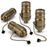 QWORK 4 Pcs Pull Chain Lamp Socket Replacement with E26 Standard Threaded Base, Aluminum Light Bulb Socket, Compatible with LED/CFL Bulbs
