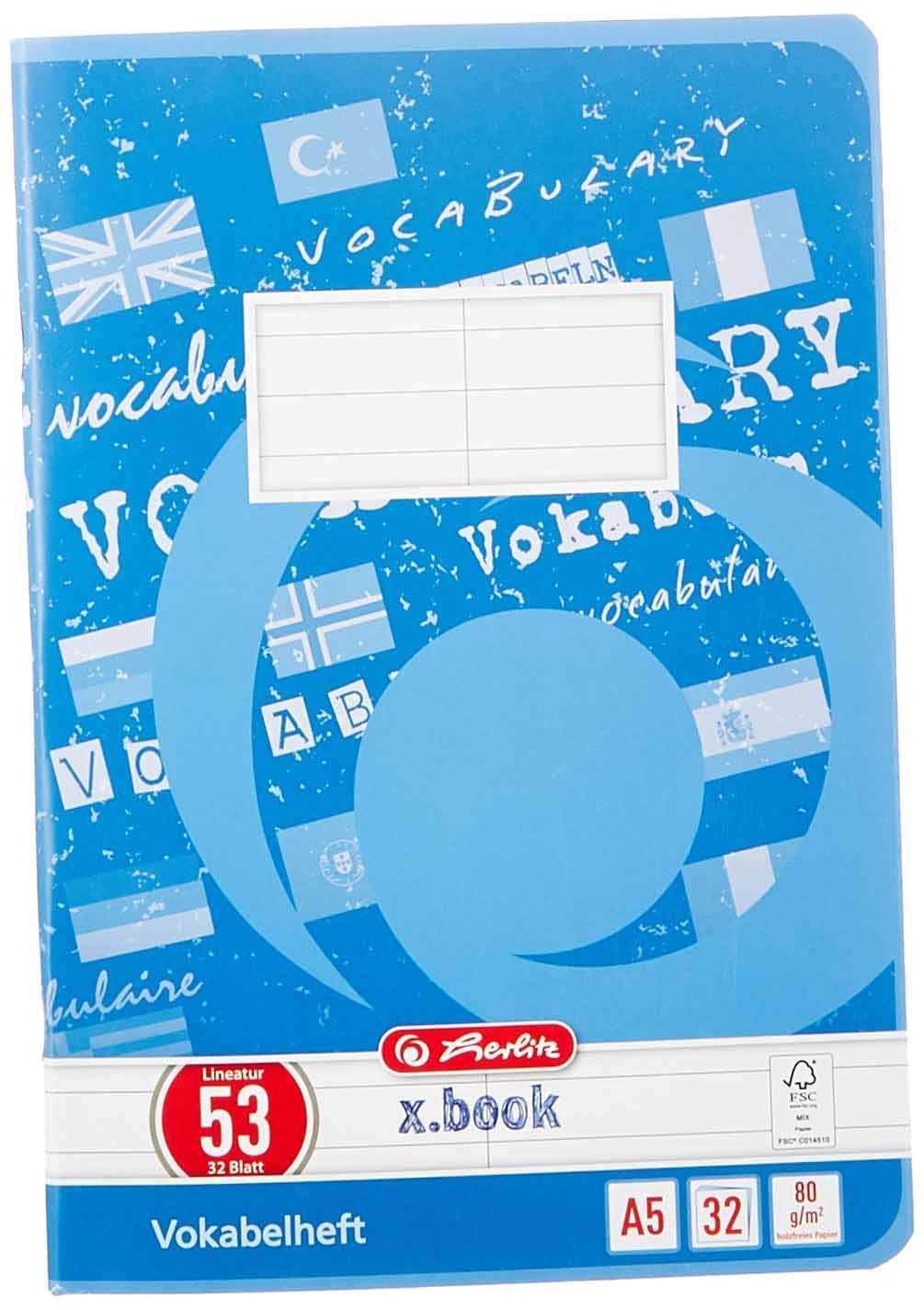 Herlitz Vocabulary Book A5 Line Style 53 FSC Mixed, 32 Biatt