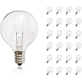 CHYSUPER G40 Replacement Bulbs, 25 Pack Clear Glass Globe 5W E12 Candelabra Base Incandescent Light Bulbs, Warm White for Outdoor String Lights, Christmas, Patio, Holiday Decor