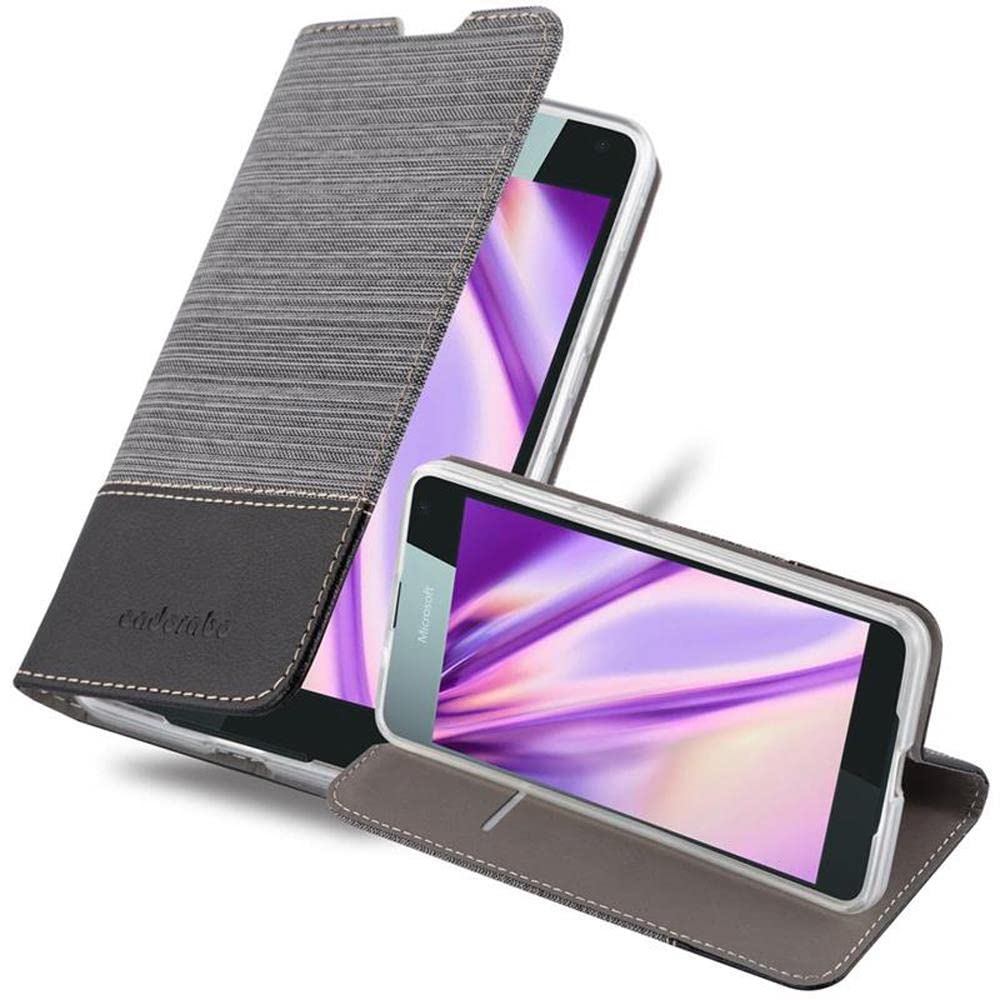 cadorabo Book Case works with Nokia Lumia 650 in GREY BLACK - with Magnetic Closure, Stand Function and Card Slot - Wallet Etui Cover Pouch PU Leather Flip