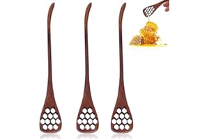 3PCS Honey Dipper, Wooden Honey Dipper Cute Spoon Mixing Stirrer with Hole 7.3in Coffee Stirring Spoons for Drizzling Jam (Br