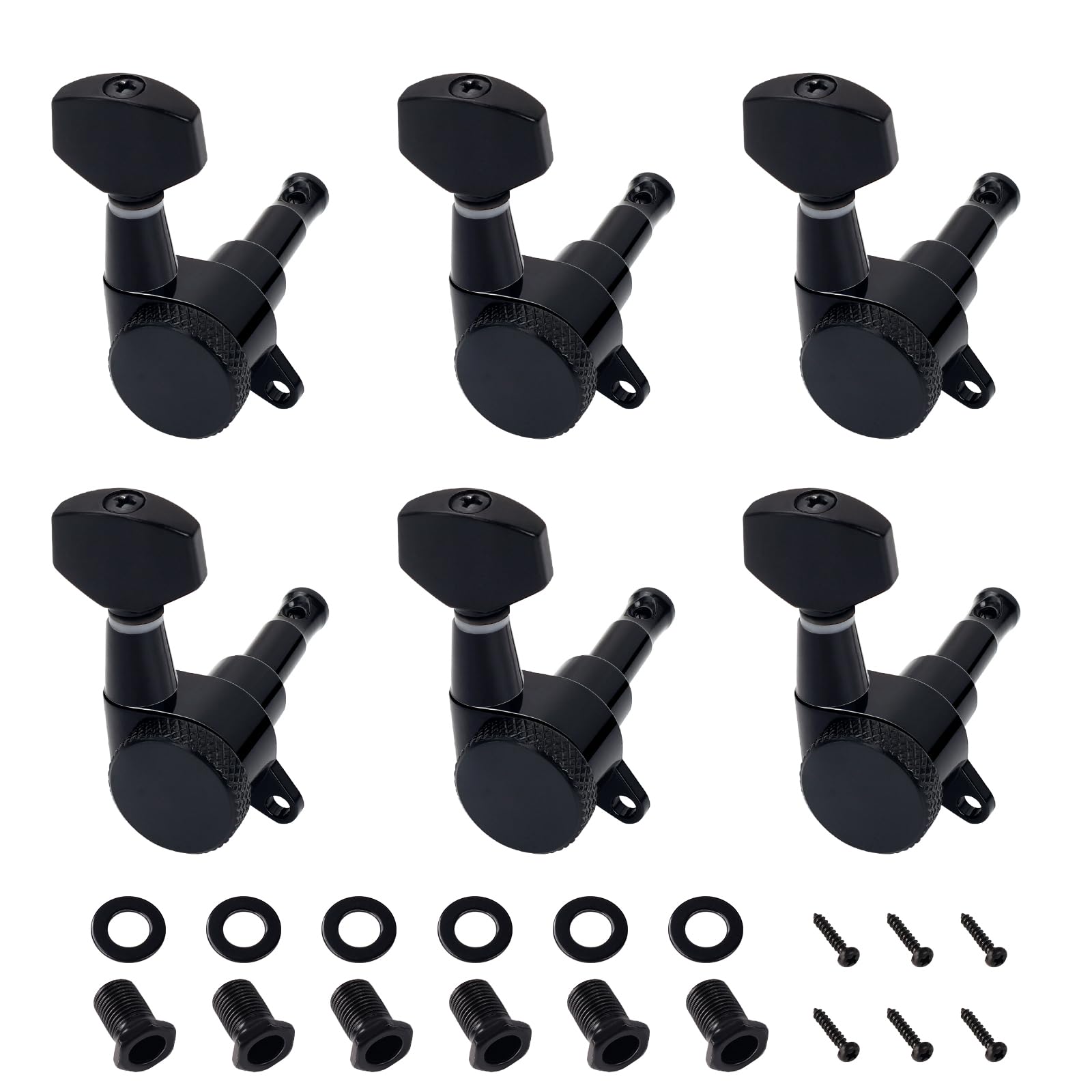 Banworks 6-In-Line Guitar Locking String Tuning Pegs 18:1 Ratio Sealed Guitar Tuning Keys Machines with 45 Degree Fixing Tag for Strat ST Tele Electric Guitar Pack of 6 JT/ZSJXQ-01 Black