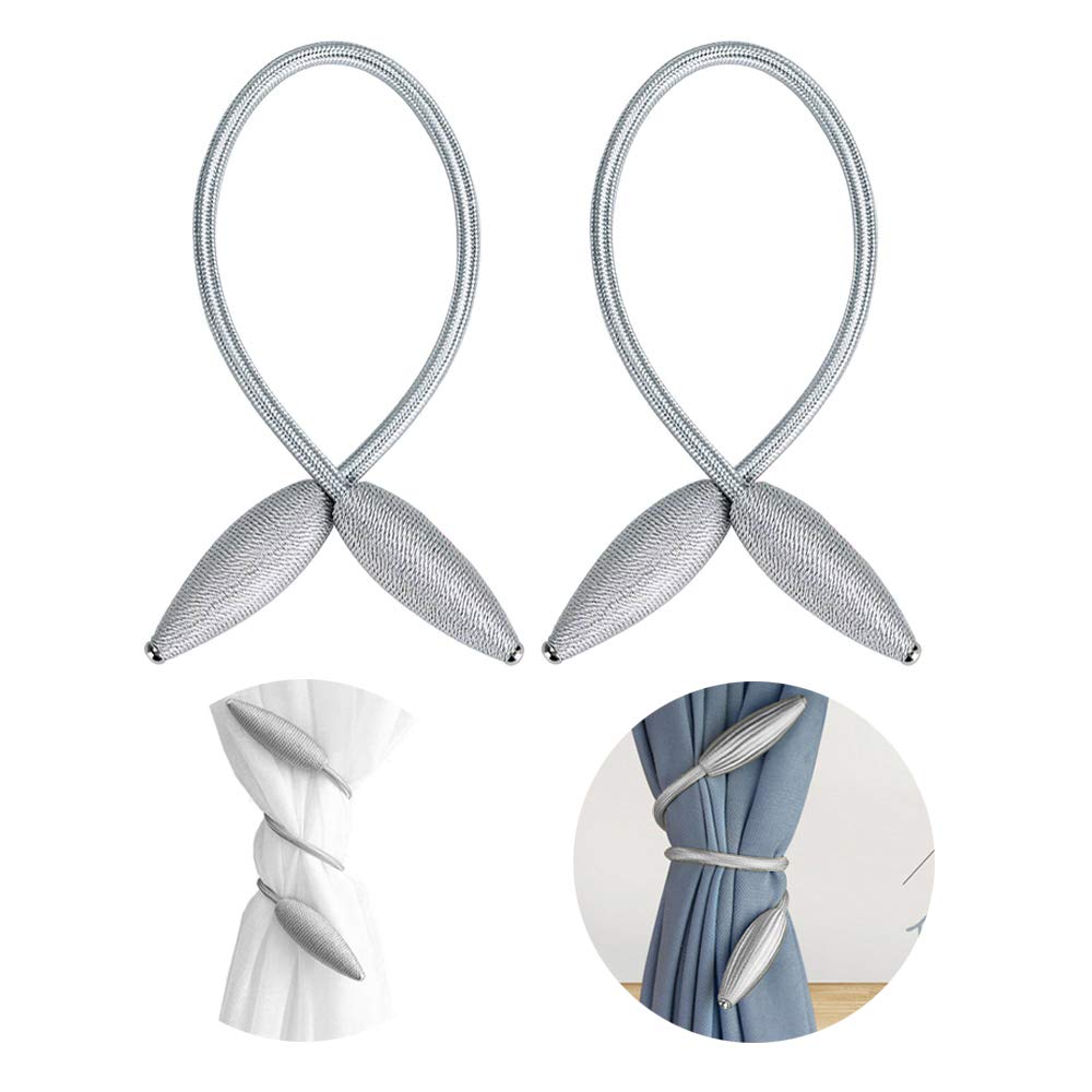 FUJIE 2 Pieces Curtain Tie Backs Curtain Tiebacks Holdbacks Oval Shape Metallic Curtain Clips For Home Office Decorative Curtain Drapes - Silver Grey