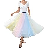 Women Pleated Long Tulle Skirt High Elastic Waist Swing Casual Midi Skirt