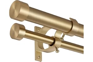 Lwiiom Double Blackout Curtain Rods 72 to 144 Inches (6-12 Feet),1-Inches Front and 5/8 Inches Back Adjustable End Cap Double Window Drapery Rod for Drapes and Curtains,Warm Gold