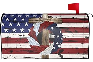 KAWANI Patriotic American Flag Wreath Cross Mailbox Covers Magnetic Stars Stripes 4th of July Memorial Day Decorative Mailboxes Letter Box Cover 18x21 in for Outdoor Garden Yard Home Decor Outside
