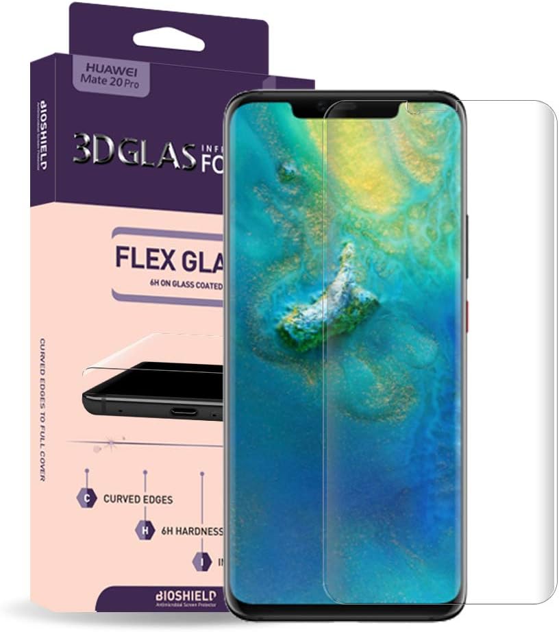BIO Shield 6H 3D Tempered Flex Glass, HD Screen Unbreakable Infrangible Thin Ultrasonic Fingerprint Recognition Protector with Full Coverage, Case Friendly [Front&Back] for Huawei mate20