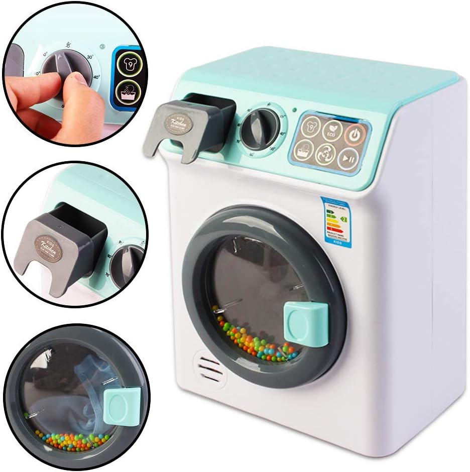 deAO Toy Washing Machine for Kids Pretend Play Cleaning Set including Realistic Spinning, Light and Sound functions - Image 4