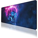 Neon Skull Gaming Mouse Pad, Gothic Skeleton Purple Flame Fantasy Desk Mat, Non-Slip XL Computer Big Mouse Mat with Keyboard Pad for Work, Gamer, Office, Home 31.5 x 11.8 inch