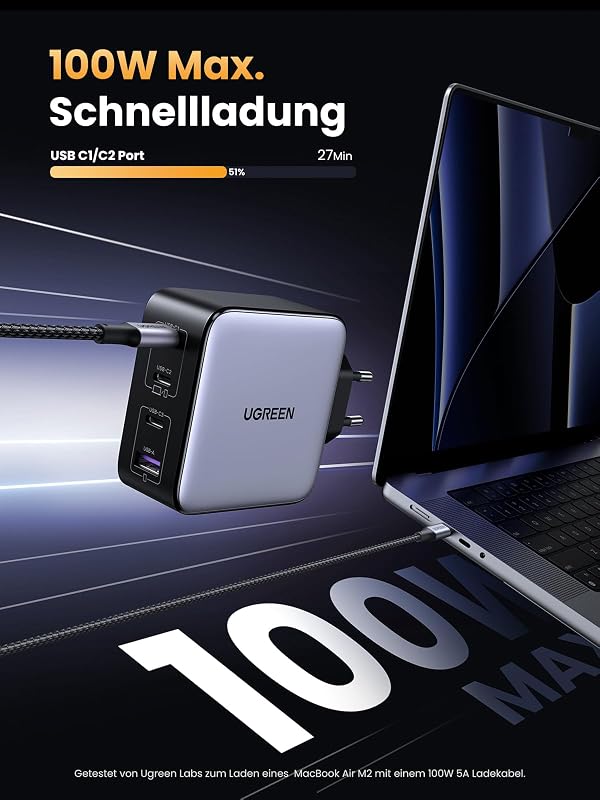 Nexode 100W USB C Ladegerät, 4 Ports, GaN Netzteil, Laptop Charger