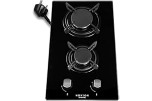 Noxton Gas Cooktop 2 Burner, 12 inch LPG/NG Dual Fuel Built-in Gas Stove Top, Tempered Glass Propane Cooktop for RVs, Apartments, Outdoor