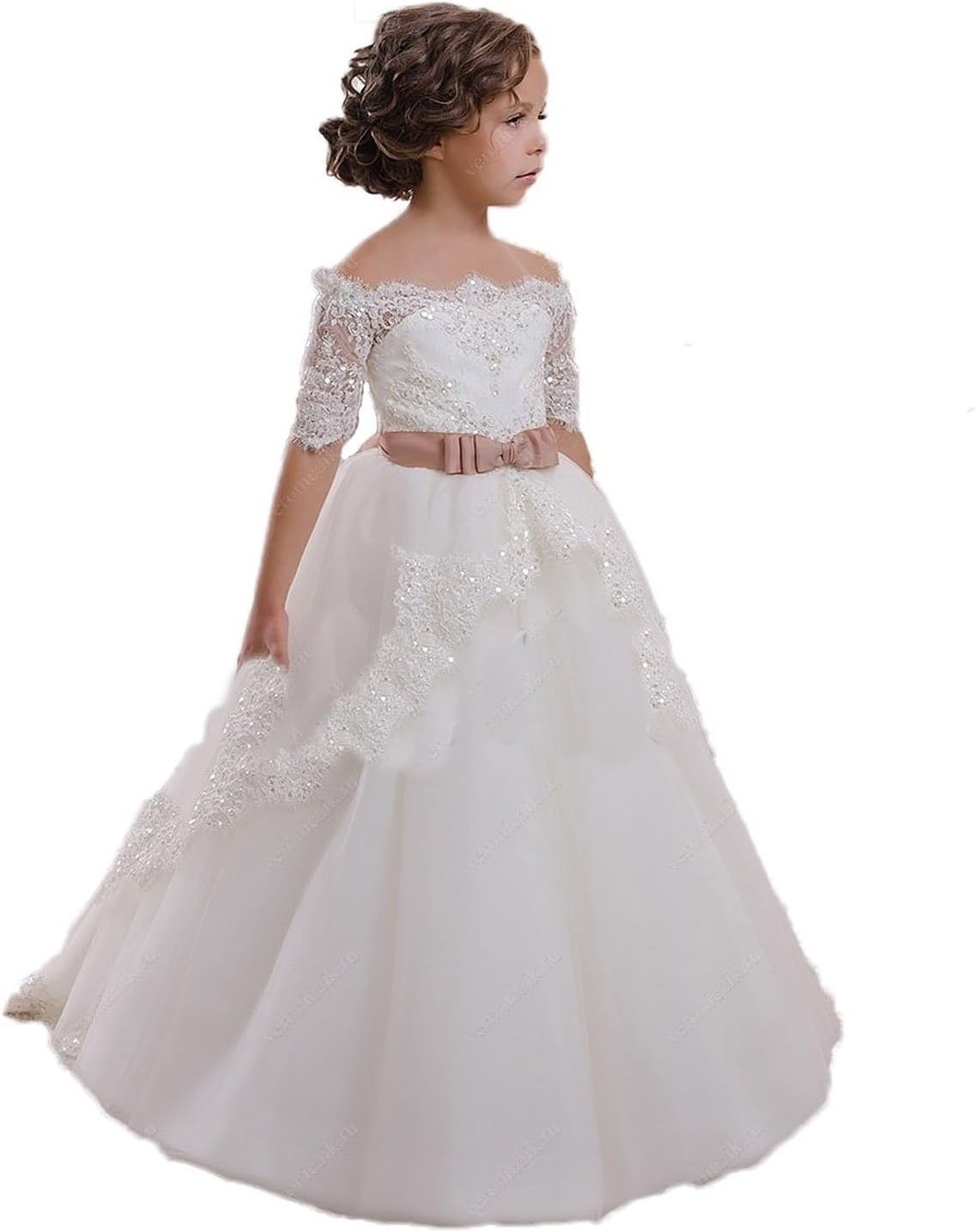 CoCoBridal Lace Flower Girls Dresses Girls First Communion Dress Princess Wedding (9T, Ivory)
