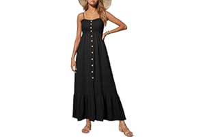 Dokotoo Womens Summer Dresses 2025 Sleeveless Spaghetti Strap Button Down Smocked Beach Vacation Long Maxi Dress with Pockets