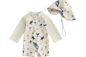 Hnyenmcko Baby/Toddler Boy Rash Guard Swimsuit Long Sleeve One Piece Zipper Swimwear Sunsuit Infant Bathing Suit Beachwear