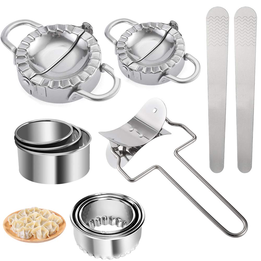 Dumplings Maker Set, 11 PCS Stainless Steel Ravioli Dumpling Machine of Dumpling Pie Ravioli Pastry Press Mould Stuffing Spoon, Tool for Home Kitchen