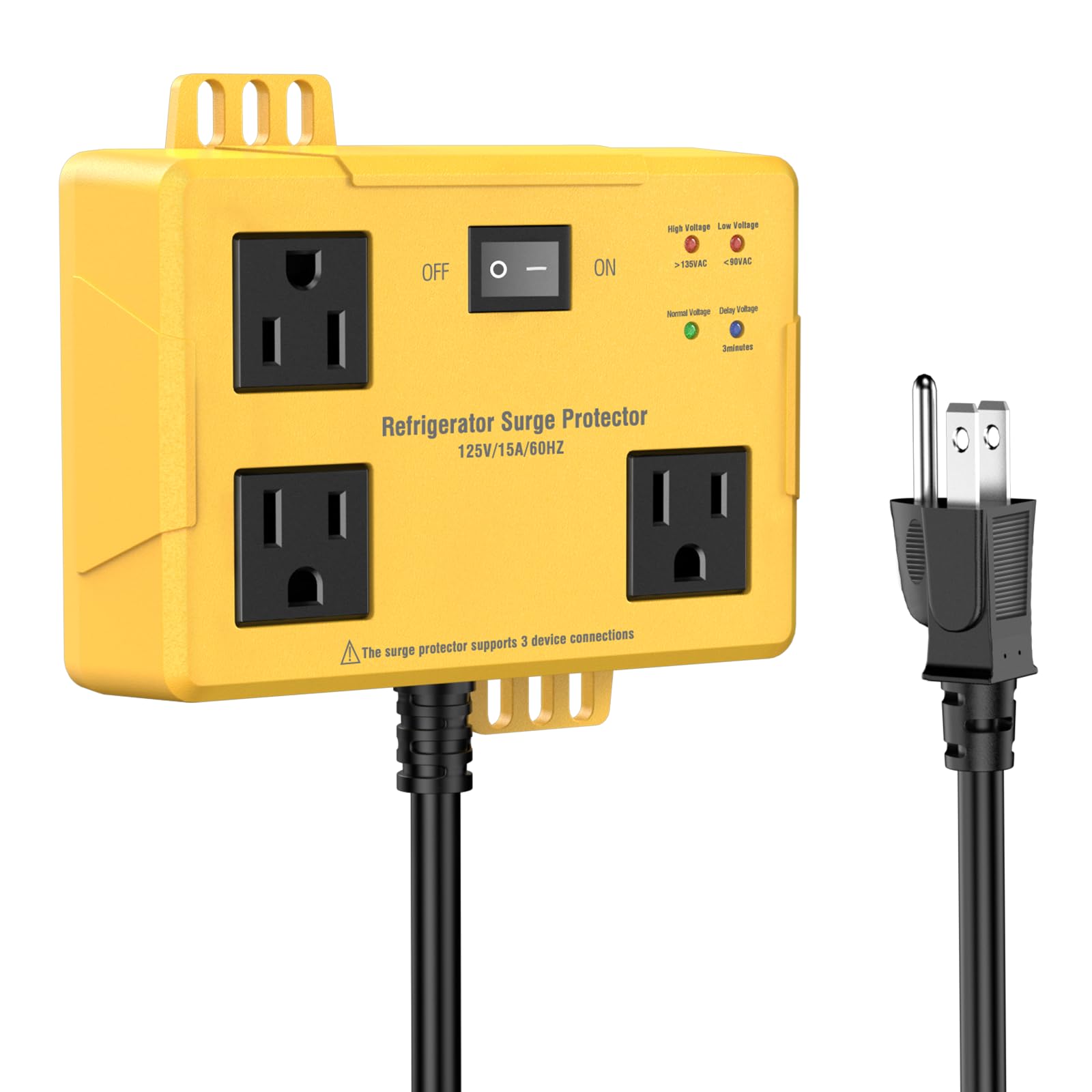 Photo 1 of Refrigerator Surge Protector - Wall Mount 3 Outlet Voltage Protector with Time Delay & LED Indicator for Home Appliances, Against High & Low Voltage Brownouts Spikes & Instant Surge,125V/15A/5FT