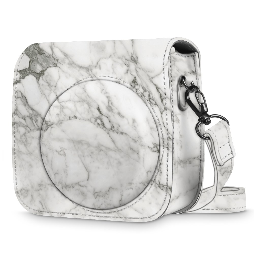 Fintie Protective Case for Fujifilm Instax Mini 8 Mini 8+ Mini 9 Instant Camera - Premium Vegan Leather Bag Cover with Removable Strap, Marble