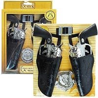 iGifts Inc. Cowboy Gun Playset with Dual Western Pistols & Holsters, Sheriff Badge & Belt