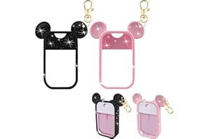 TERPINK 2 Pack Silicone Case Compatible with Touchland Hand Sanitizer Spray 1 fl oz, Mouse Design Protective Case with Keychain, Hand Sanitizer Spray Accessory (Glitter Sequin Black+Pink)