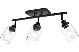 Wanluce 3-Light Track Lighting Kit Black Track Lighting Fixtures Bathroom Wall Sconces Ceiling Mount Kitchen Tracking Lights, Rotatable Spotlight with Clear Glass Shade for Kitchen Shop Hallway