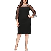 Alex Evenings Womens Plus Size Short Shift Dress with Embellished Illusion Detail
