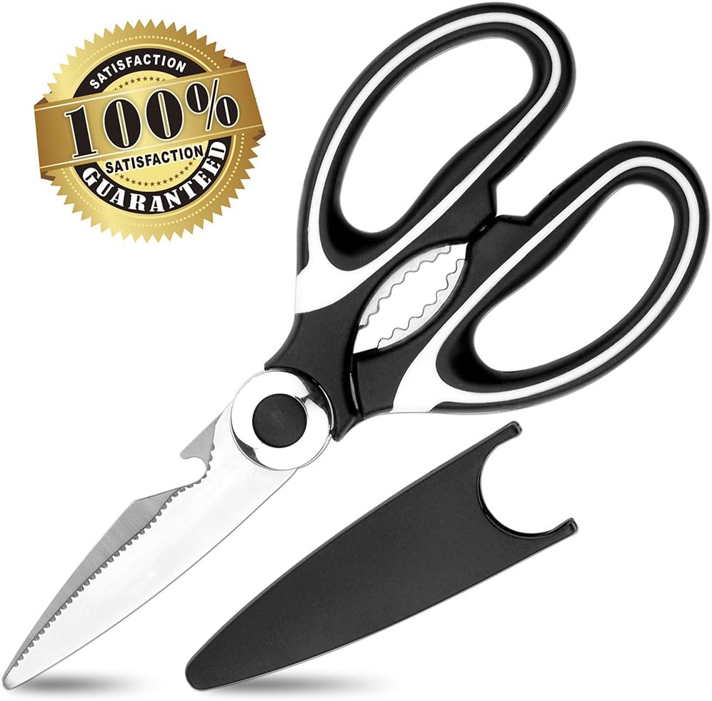 Professional Kitchen Scissors - Multi-Function Kitchen Shears with Black Cover - Safe Utility Scissors for Cutting Chicken, Poultry, Seafood, Meat, Vegetable, Herbs, Premium Poultry Shears by GRILART