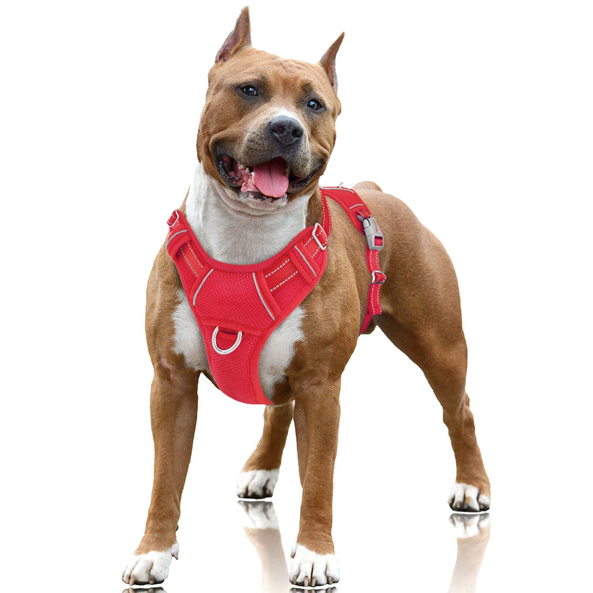 Photo 1 of BARKBAY No Pull Dog Harness Large Reflective Dog Harness with Front Clip and Easy Control Handle for Walking Training Running with ID tag Pocket(Red,L)