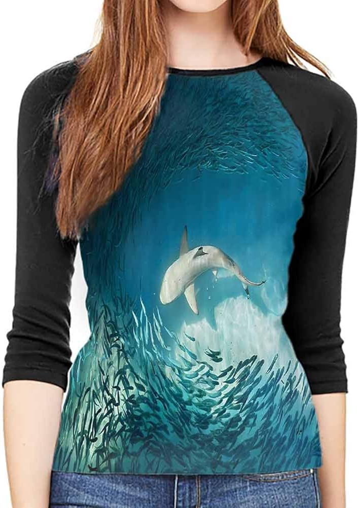 Sea Animals Decor Womens Summer Tops 3D Printing Slim-fit Teens