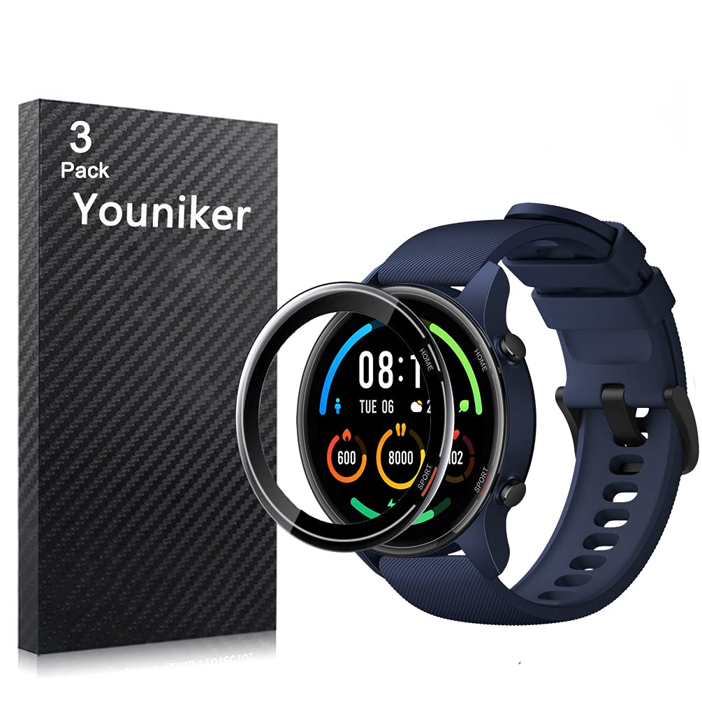 Youniker 3 Pack Compatible with Xiaomi Mi Watch Screen Protector Film Compatible with Xiaomi Mi Smart watch Screen Protectors Foils 3D Full Coverage Screen Cover Anti-Scratch