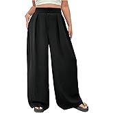 OYOANGLE Women's Plus Size High Waisted Wide Leg Pants Work Dressy Casual Pleated Trousers