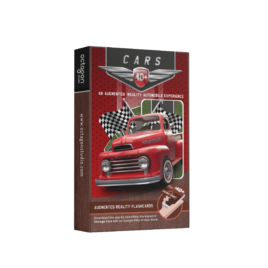 Cars 4D+ Augmented Reality Flashcards for Kids, 26 Interactive Vehicle Cards, STEM Learning Toy with Free App, AR and VR Educational Gift for Ages 4+