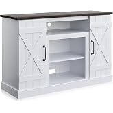 BELLEZE 47" Veropeso TV Stand &amp; Media Entertainment Center - White | For TVs up to 50",Match BELLEZE 18" Fireplace Model 050-HA-50018,Open Shelf and Storage Cabinet,Barn Door Design
