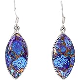 Handmade Purple & Blue Copper Turquoise Drop Earrings – 925 Sterling Silver Gemstone Dangle Earrings for Women – Unique Boho Chic Jewelry Gift