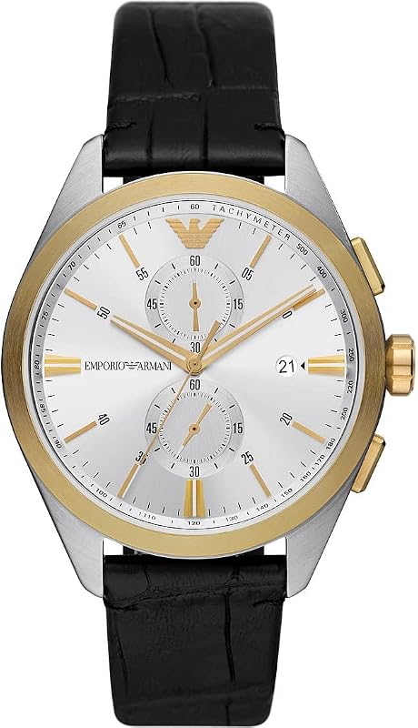 Watch for Men, 2 sub dial Chronograph Movement and 43mm Case Size with Stainless Steel, Leather or Silicone Strap Hellgrau und Goldton, 43MM