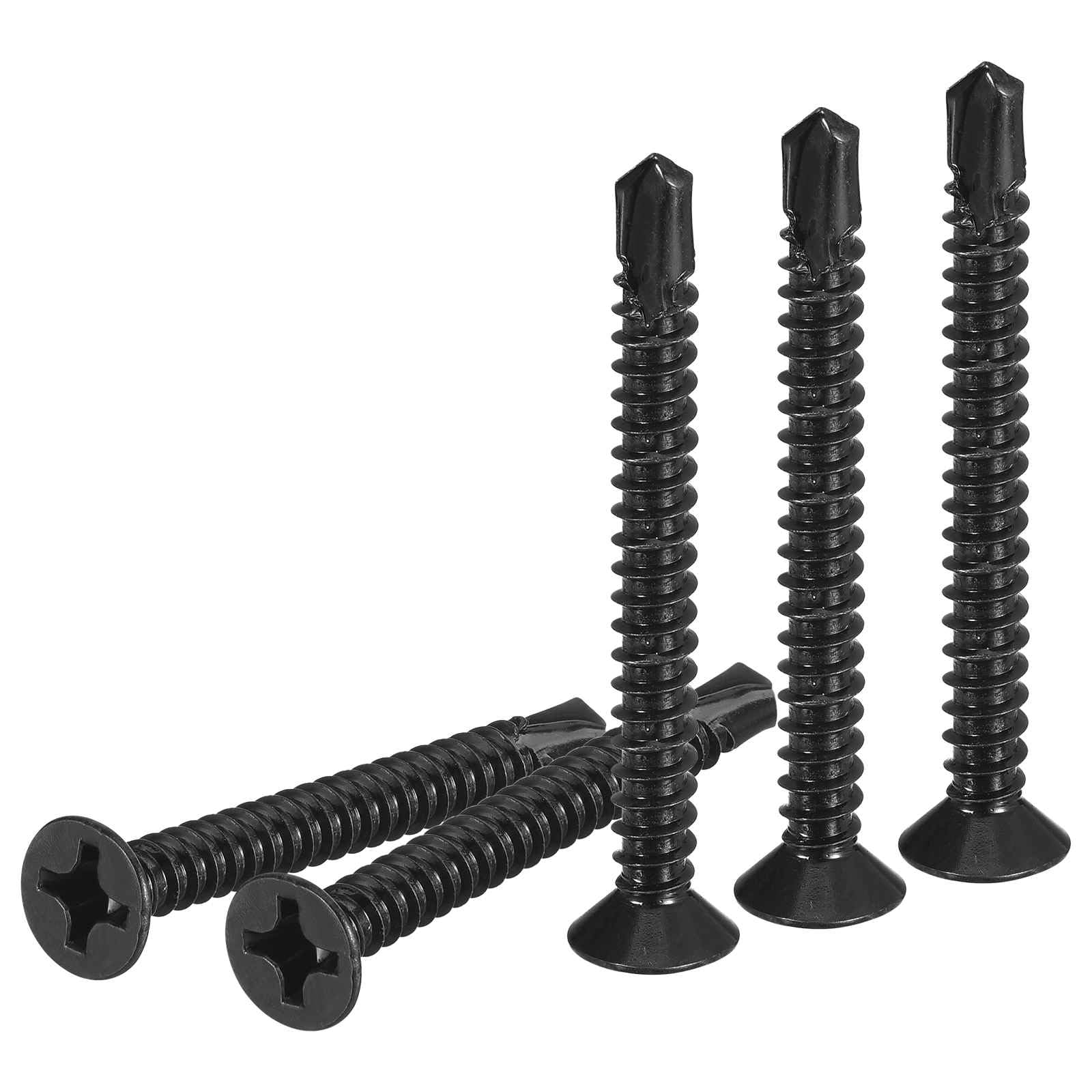 DTGN 100Pcs ST4.8x60mm Self Drilling Screws, 410 Stainless Steel Flat Head Phillips Sheet Metal Screw - Good for Wood to Metal, Furniture - Black — image 1