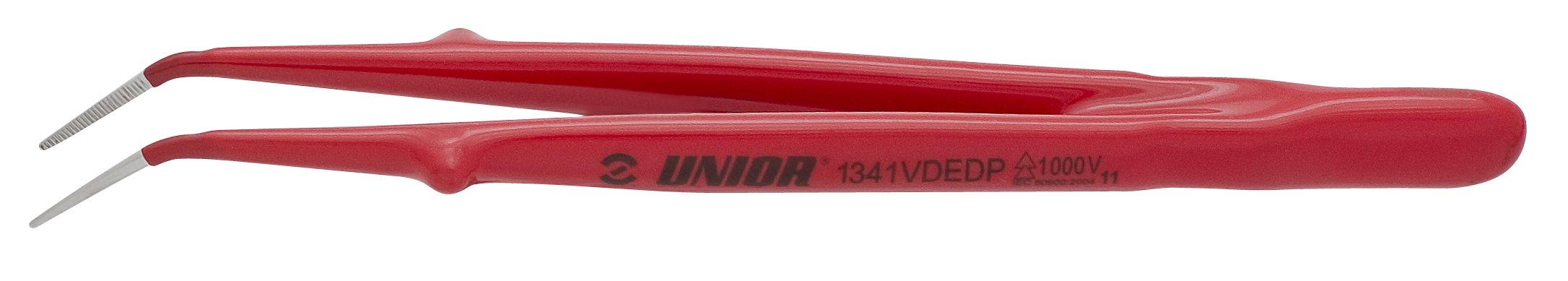Unior 1341VDEDP VDE Tweezers, Curved, Pointed, Fully Insulated, 150 mm