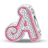 HappyStar 925 Sterling Silver Letter Charms Pink Pendants with Cubic Zirconia fit Pandora Bracelets Necklaces A~Z Alphabet Beads Charms for Women DIY Jrwelry Gifts