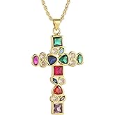 HZMAN Gold Cross Necklace for Women 18K Gold Plated Necklace Dainty Colorful Cubic Zirconia Cross Necklace Pendant Jewelry Gift