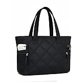 Prite Quilted Tote Bag for Women, Lightweight Puffer Tote with Zipper, Travel Work Nurse Gym Bag(Black)