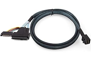 H!Fiber.com 12G Internal Mini SAS HD SFF-8643 to U.2 SFF-8639 NVMe SSD Cable with 15 pin Male SATA Power Connector, PCIe 4.0,